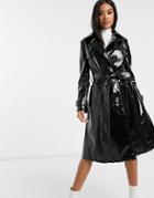 Helene Berman Double Breasted Patent Trench Coat-black