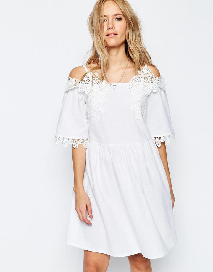 Asos Premium Embroidered Off Shoulder Sundress - White