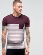 Asos Extreme Muscle Stripe T-shirt In Oxblood - Oxblood