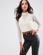 Asos Trophy Embellished Top With Pearl Beading - Cream