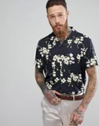 Asos Oversized Viscose Floral Shirt With Revere Collar - Black