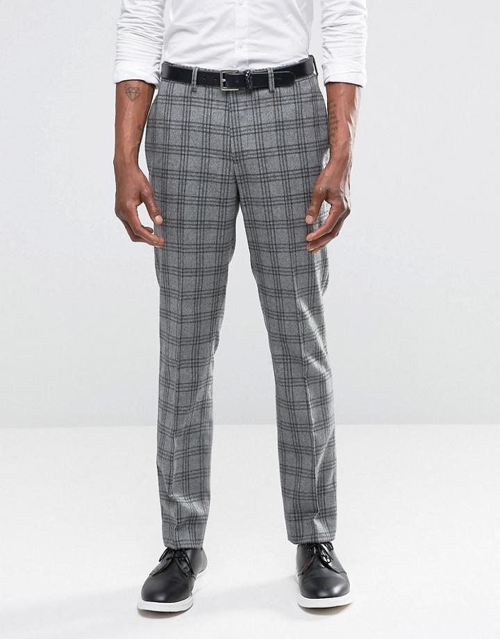 Asos Slim Suit Pants In Gray With Charcoal Check - Gray