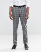Asos Slim Suit Pants In Gray With Charcoal Check - Gray