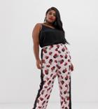 Neon Rose Plus Wide Leg Pants With Side Stripe In Spot Floral - Pink