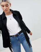 Asos Design Fringe Suedette Jacket - Black