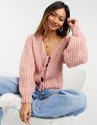 Asos Design Cardigan With Tie Front Detail In Dusky Pink