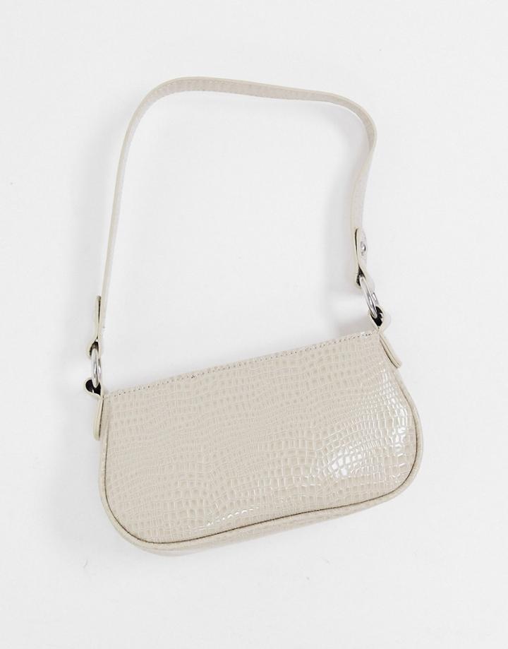 Asos Design Stone Croc Effect 90s Shoulder Bag-neutral