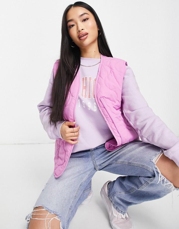 Monki Recycled Padded Vest In Pink