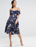 Asos Premium Fold Scuba Cape Floral Midi Prom Dress - Multi