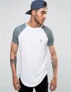 Le Breve Longline T-shirt Curved Hem With Contrast Sleeve - Green