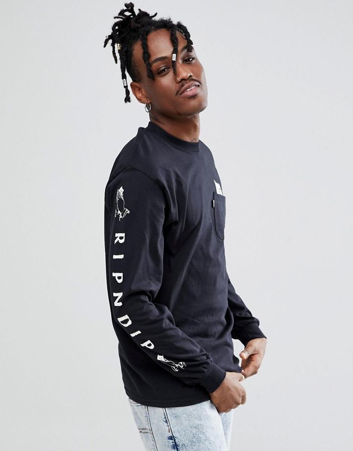 Rip'n'dip Lord Nermal Long Sleeve T-shirt With Sleeve Print - Black
