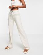 Pull & Bear High Waisted Slouchy Straight Leg Pants In Stone-neutral