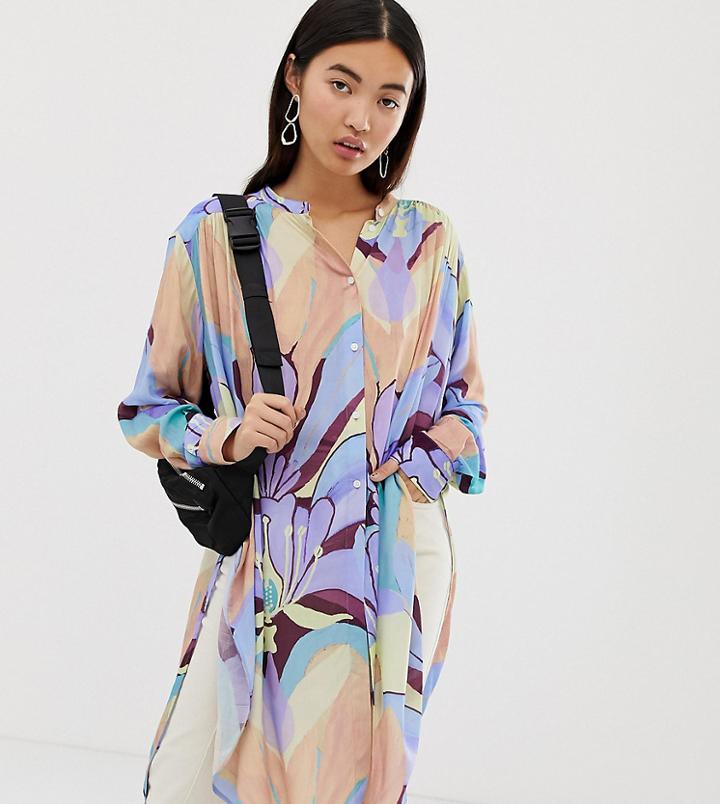 Weekday Pastel Floral Longline Shirt-multi