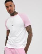 Bershka Join Life Raglan T-shirt In Pink And White