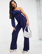 Ax Paris One Shoulder Jumpsuit In Navy