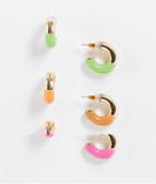 Asos Design 3-pack Hoop Earrings With Flower Designs In Gold Tone