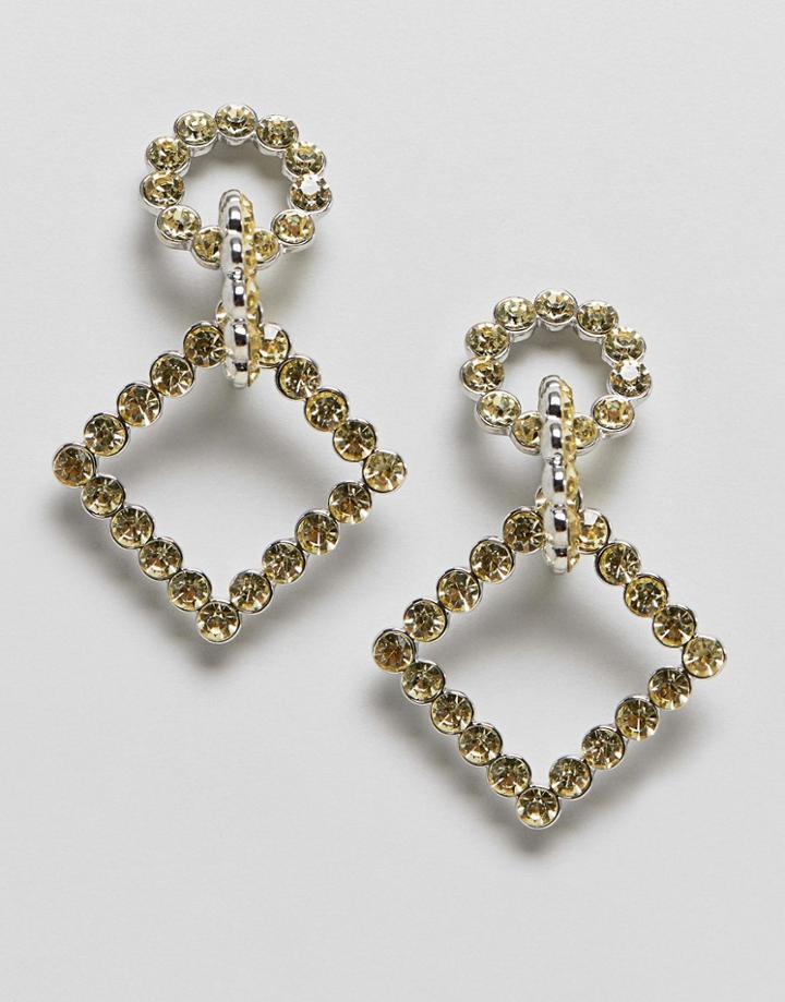 Asos Design Earrings With Linked Crystal Shapes In Silver - Silver