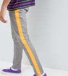 Asos Design Tall Tapered Pants In Gray With Yellow Side Stripe - Gray