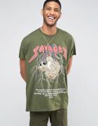 Asos Super Oversized T-shirt With Skull And Lightening Print - Green
