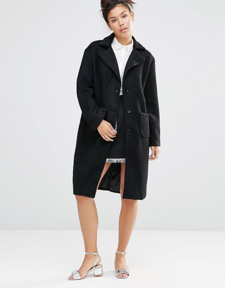 The Whitepepper Wool Boyfriend Coat - Black