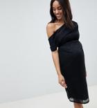Asos Design Maternity Pleated Shoulder Lace Midi Dress - Black