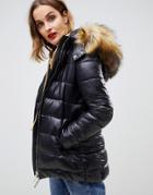 Gianni Feraud Quilted Jacket With Faux Fur Hood - Black