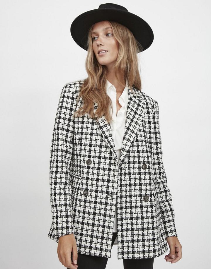 Vila Tailored Suit Blazer In Mono Boucle Check-multi