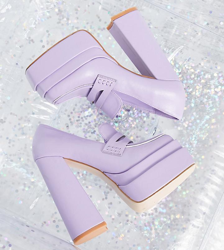 Daisy Street Exclusive Double Platform Heeled Shoes In Lilac-purple