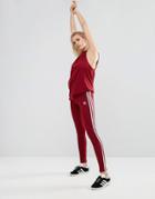 Adidas Originals Three Stripe Legging In Burgundy - Red
