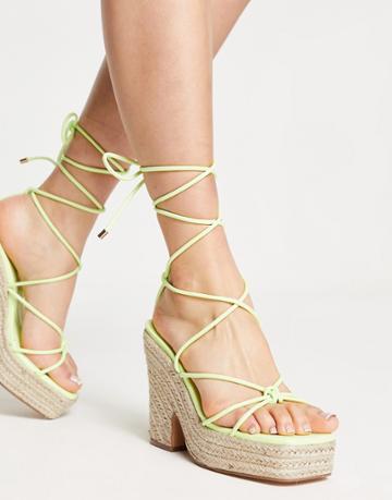 Topshop Wavy Tie Up Espadrille Wedge In Lime-green