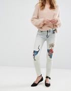 Pull & Bear Tropical Sequin Skinny Jeans - Blue