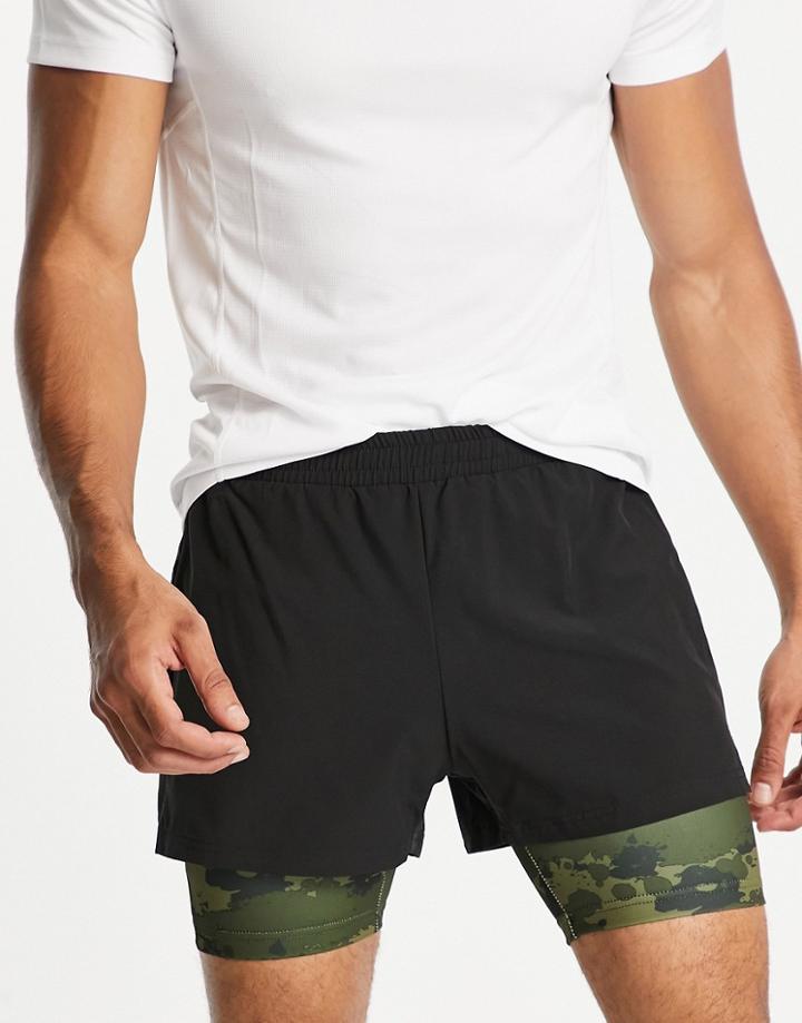 Asos 4505 2-in-1 Training Shorts With Camo Print-black
