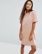 Asos Design Ultimate T-shirt Dress With Rolled Sleeves - Pink