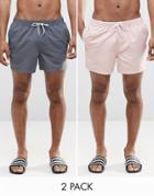 Asos Short Length Swim Shorts In Pink/gray 2 Pack Save 17%