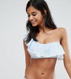 Peek & Beau Gingham Frill One Shoulder Bikini Top B-f Cup - Multi