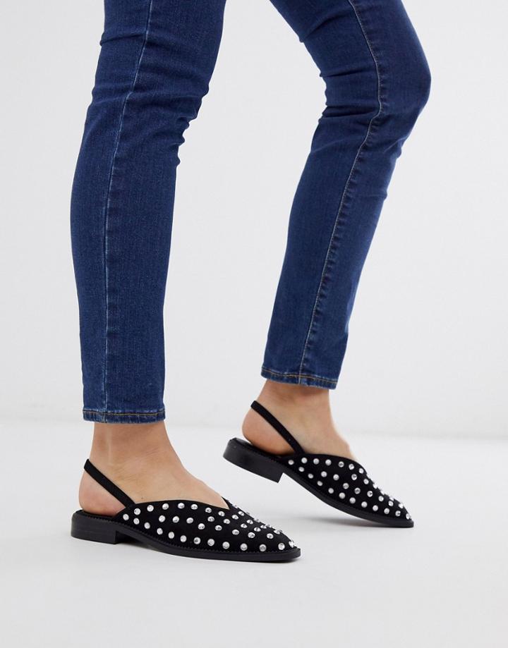 Asos Design Mapping Embellished Slingback Flat Shoes In Black