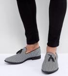Asos Wide Fit Tassel Loafer In Black And White Check - Multi