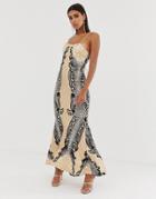 Bariano Embellished Patterned Sequin Fishtail Maxi Dress With Strappy Back In Mutli - Multi