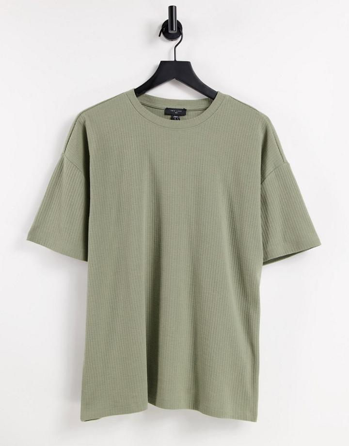New Look Organic Cotton Waffle T-shirt In Khaki-green