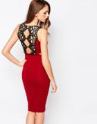Daisy Street Midi Dress With Cut Outs And Lace Back - Berry