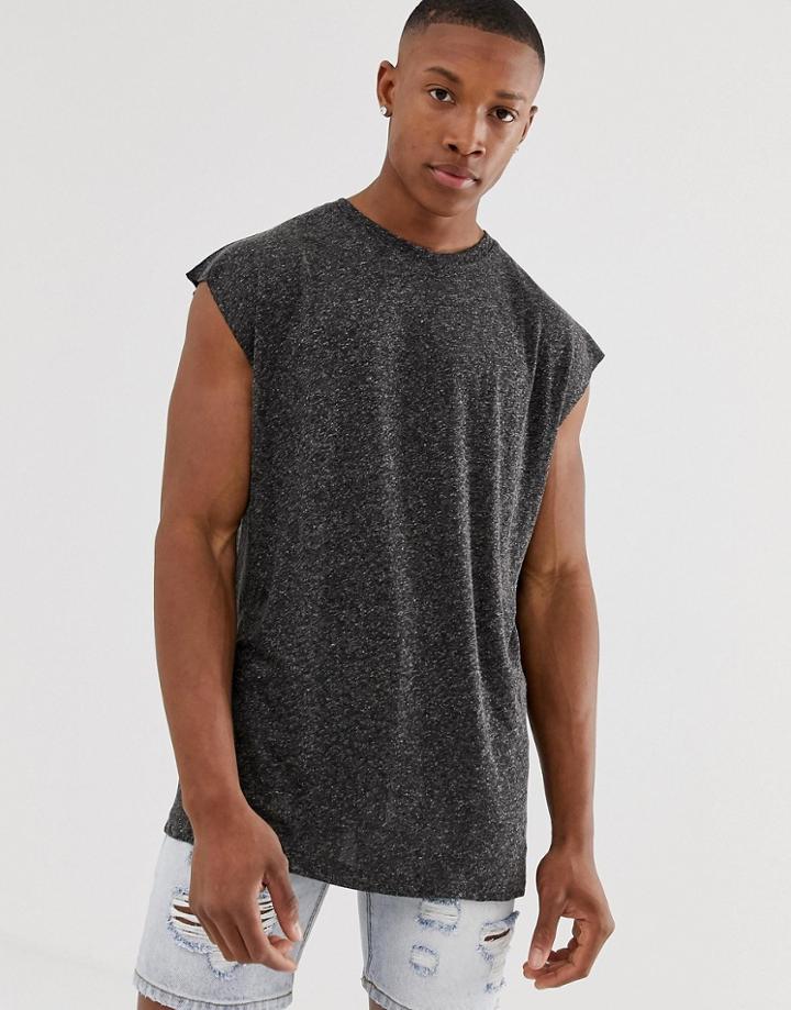 Asos Design Oversized Longline Sleeveless T-shirt In Linen Mix In Black - Black