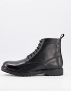 Base London Forge Lace Up Boots In Waxy Black Leather