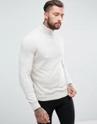 New Look Knitted Roll Neck Sweater In Ecru - Cream