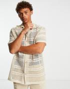 Reclaimed Vintage Inspired Crochet Shirt In Cream-white