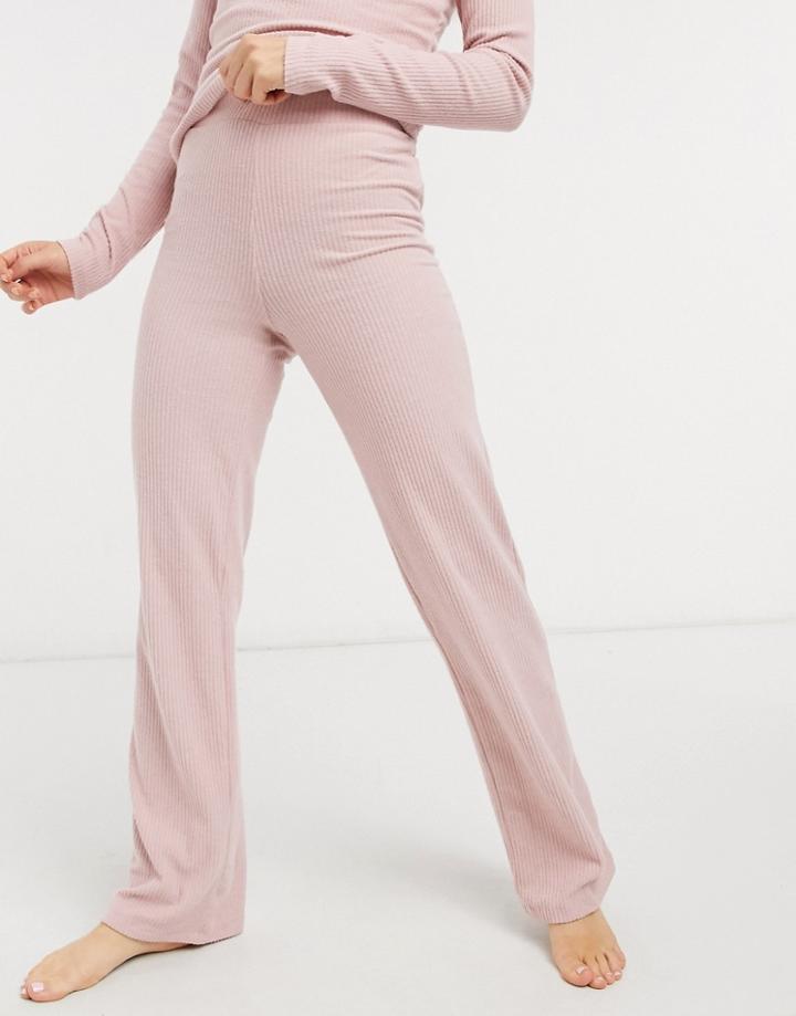 Lipsy Loungewear Ribbed Wide Leg Pants In Pink