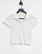 Stradivarius Pointelle Polo Shirt In Floral Print-multi