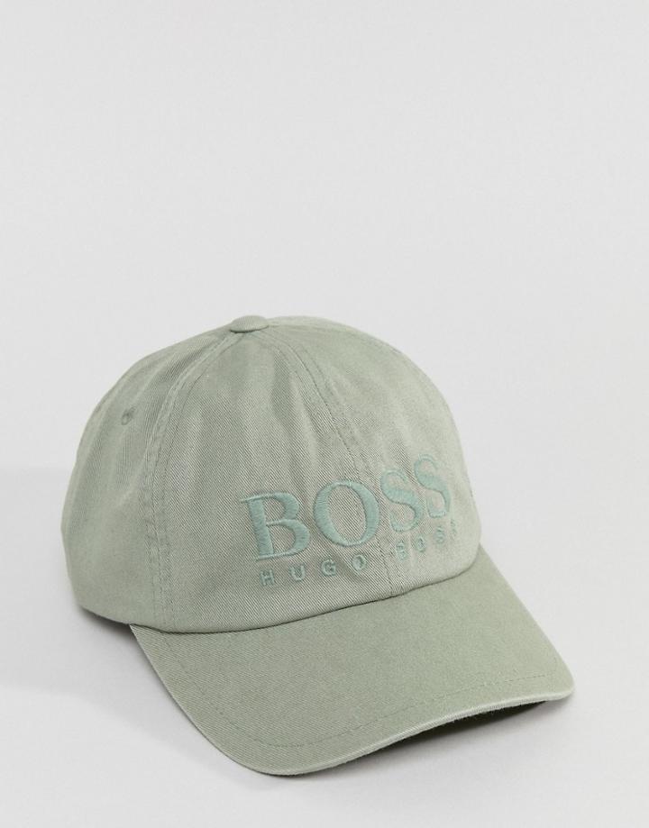 Boss Canvas Baseball Cap In Khaki - Green