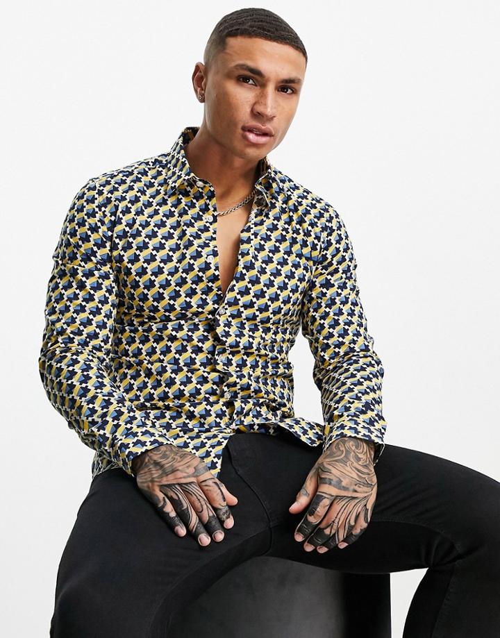 Devils Advocate Slim Fit Geometric Print Shirt-blues