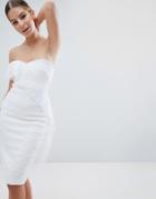 Vesper Allover Lace Asymmetric Sleeve Pencil Dress - White
