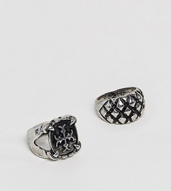 Reclaimed Vintage Inspired Chunky Gothic Style Rings In 2 Pack Exclusive To Asos - Silver